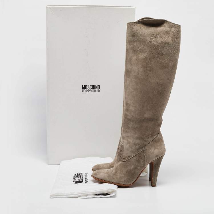 Pre Owned Moschino Grey Suede Knee Length Boots Size 38