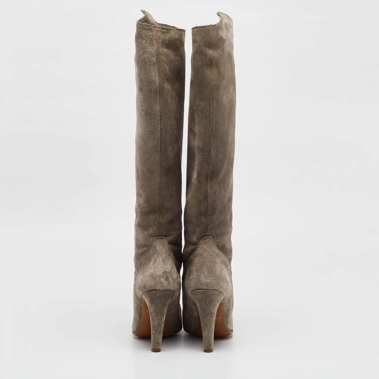 Pre Owned Moschino Grey Suede Knee Length Boots Size 38