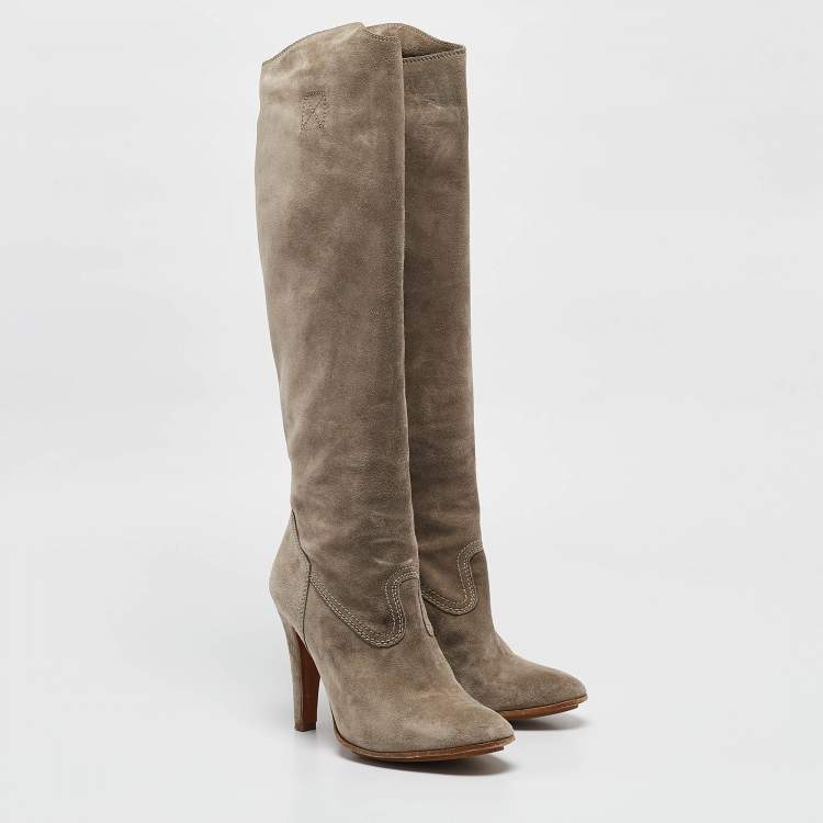 Pre Owned Moschino Grey Suede Knee Length Boots Size 38