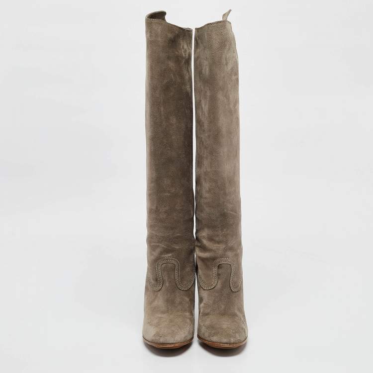 Pre Owned Moschino Grey Suede Knee Length Boots Size 38