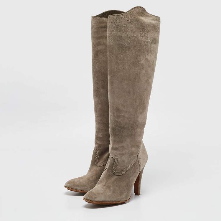 Pre Owned Moschino Grey Suede Knee Length Boots Size 38