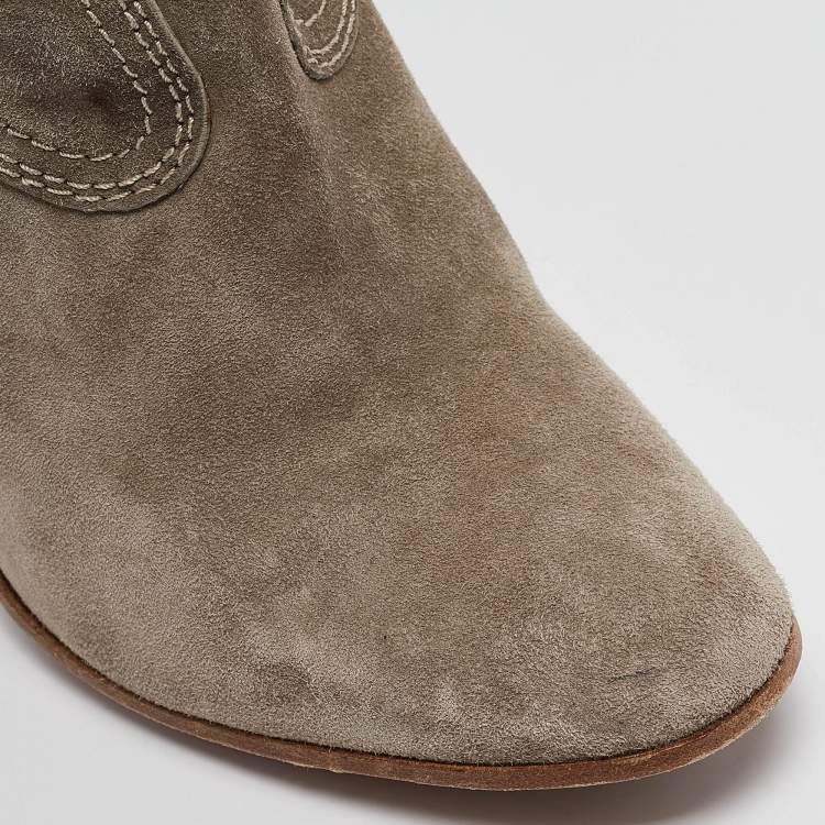 Pre Owned Moschino Grey Suede Knee Length Boots Size 38