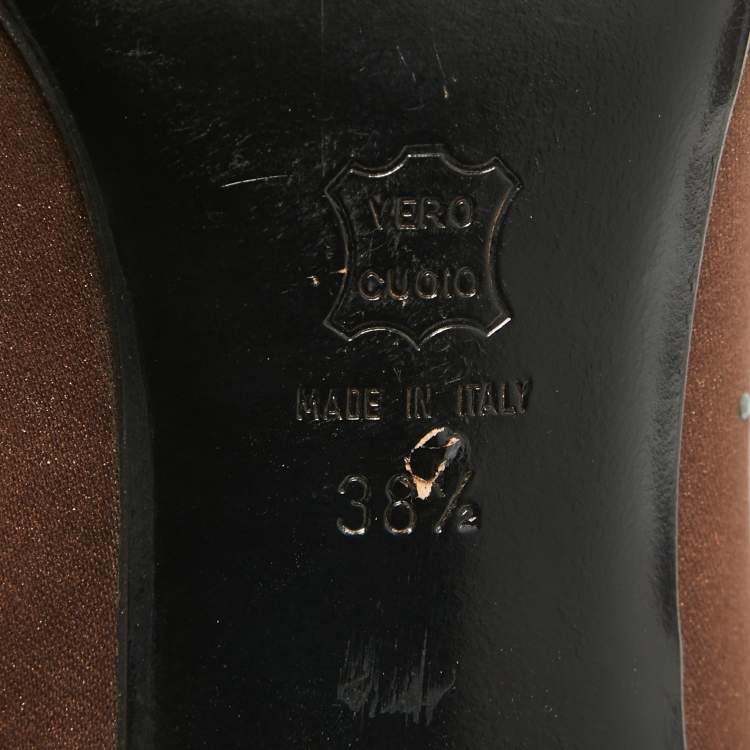 Pre Owned Moschino Brown Satin Square Toe Pumps Size 38.5