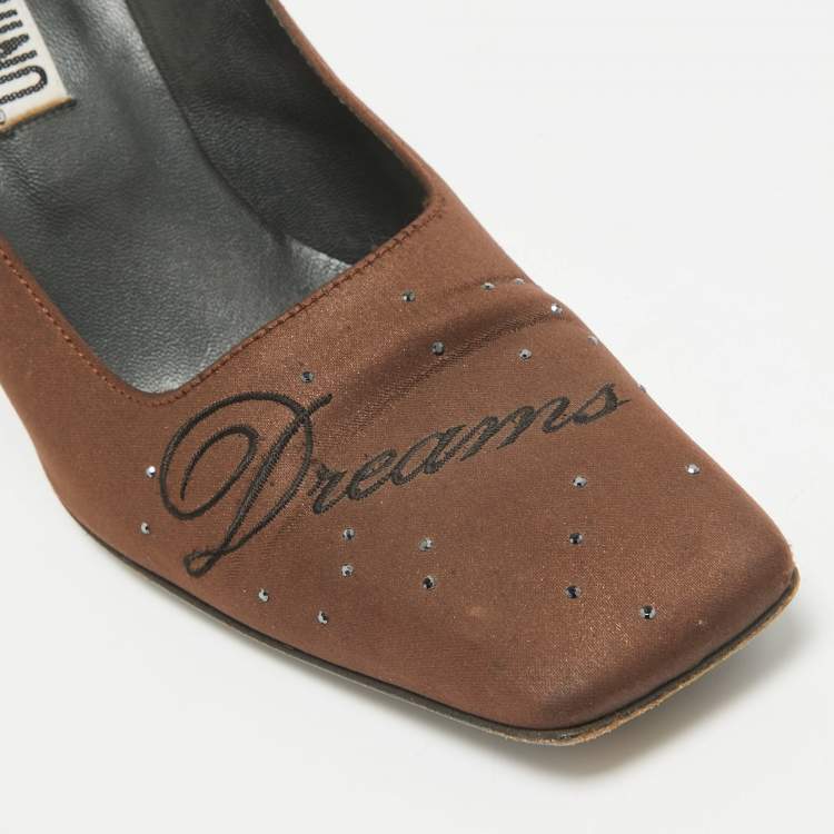 Pre Owned Moschino Brown Satin Square Toe Pumps Size 38.5
