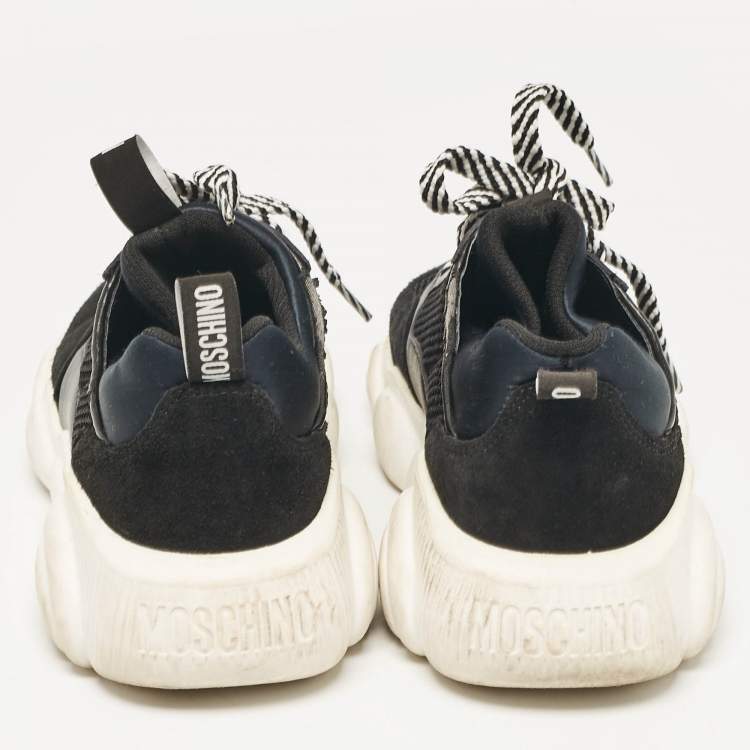 Pre Owned Moschino Black Suede and Mesh Lace Up Sneakers Size 38