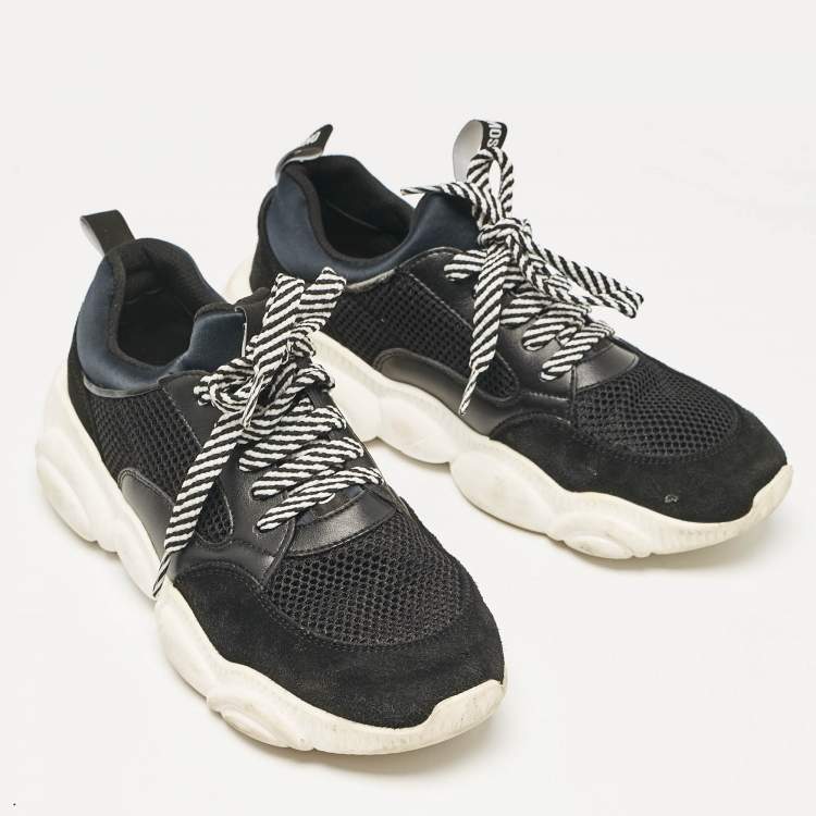 Pre Owned Moschino Black Suede and Mesh Lace Up Sneakers Size 38