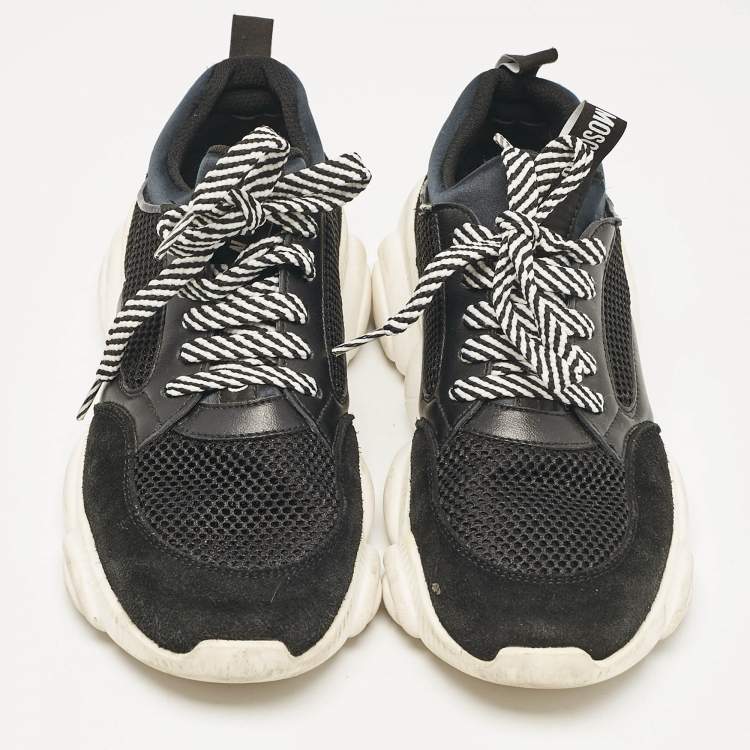 Pre Owned Moschino Black Suede and Mesh Lace Up Sneakers Size 38