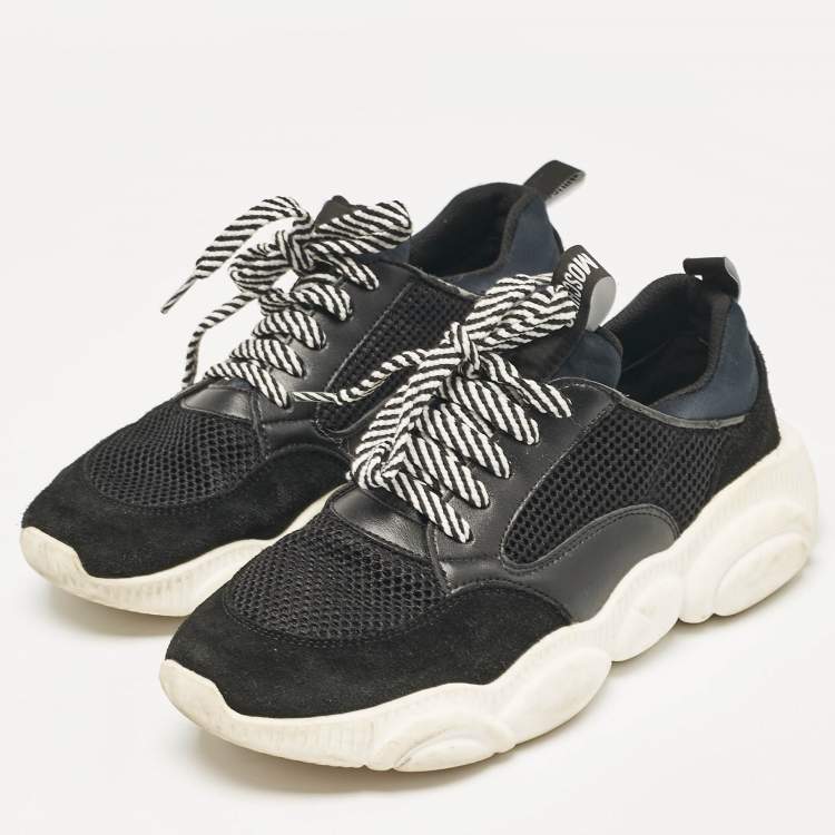 Pre Owned Moschino Black Suede and Mesh Lace Up Sneakers Size 38