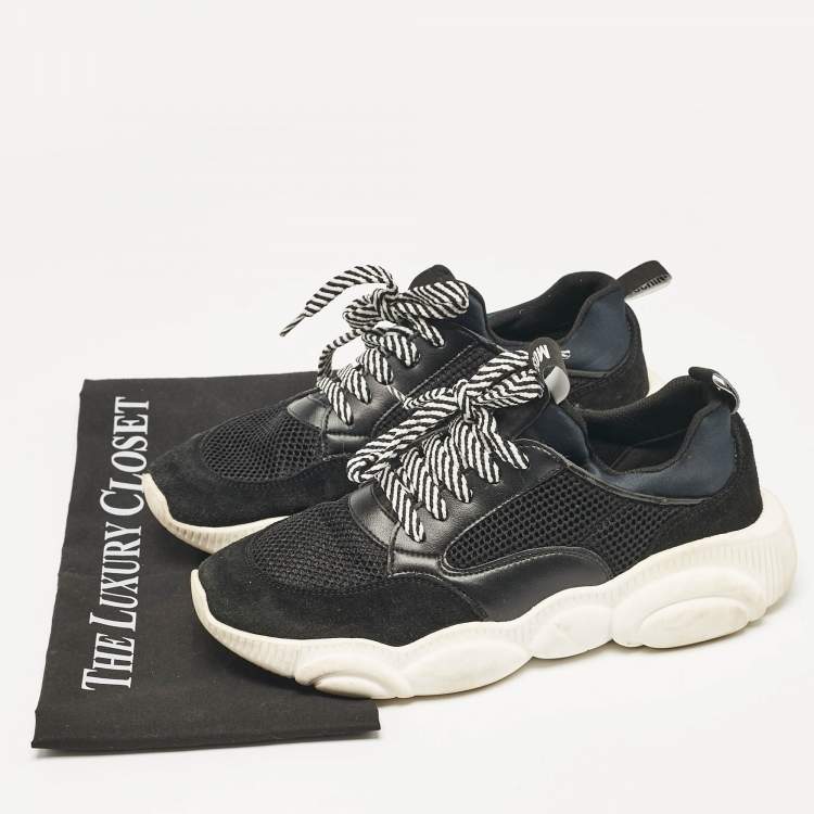 Pre Owned Moschino Black Suede and Mesh Lace Up Sneakers Size 38