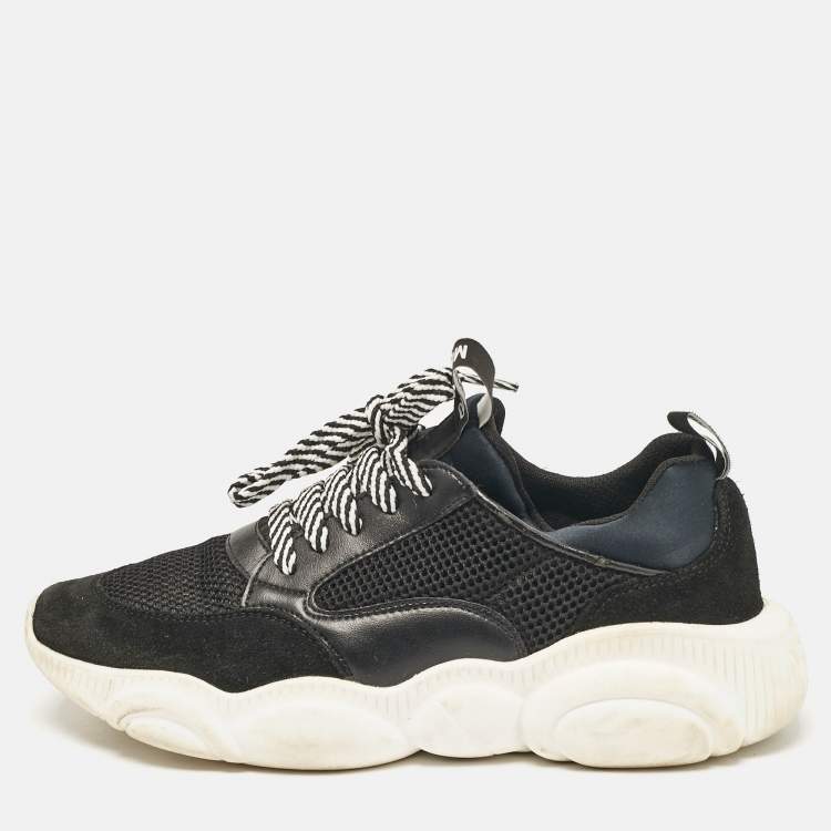 Pre Owned Moschino Black Suede and Mesh Lace Up Sneakers Size 38