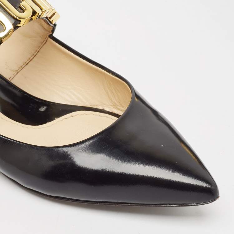 Pre Owned Moschino Black Leather Classic Logo Slingback Flats Size 37