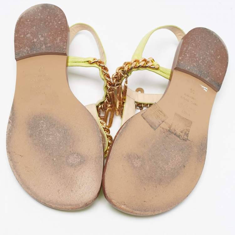 Pre Owned Moschino Green Leather Chain Embellished Slingback Sandals Size 36