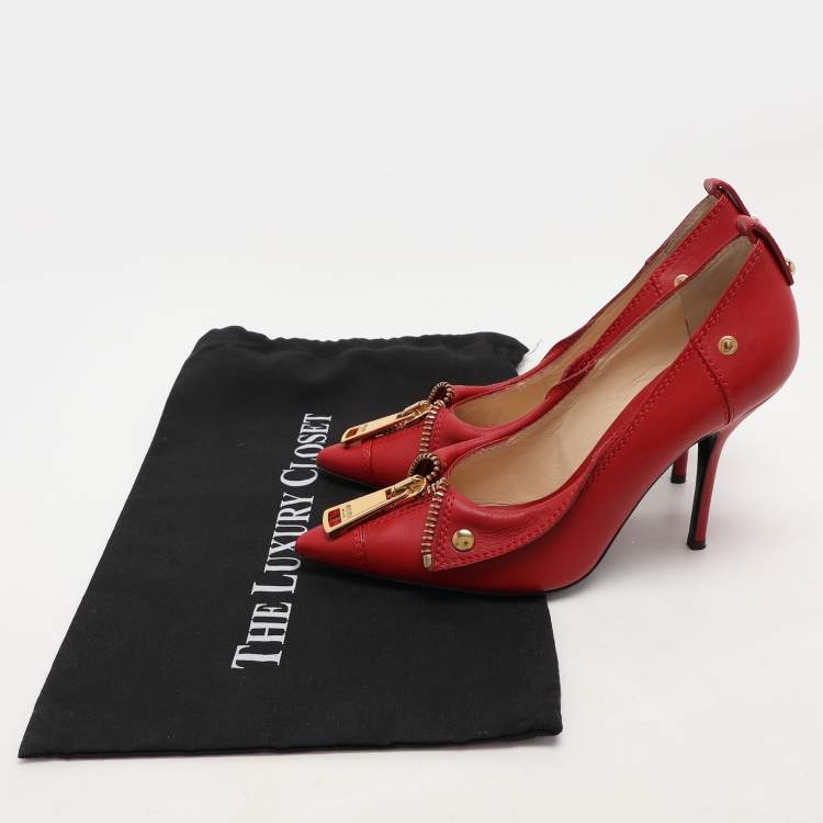 Pre Owned Moschino Red Leather Biker Pumps Size 39