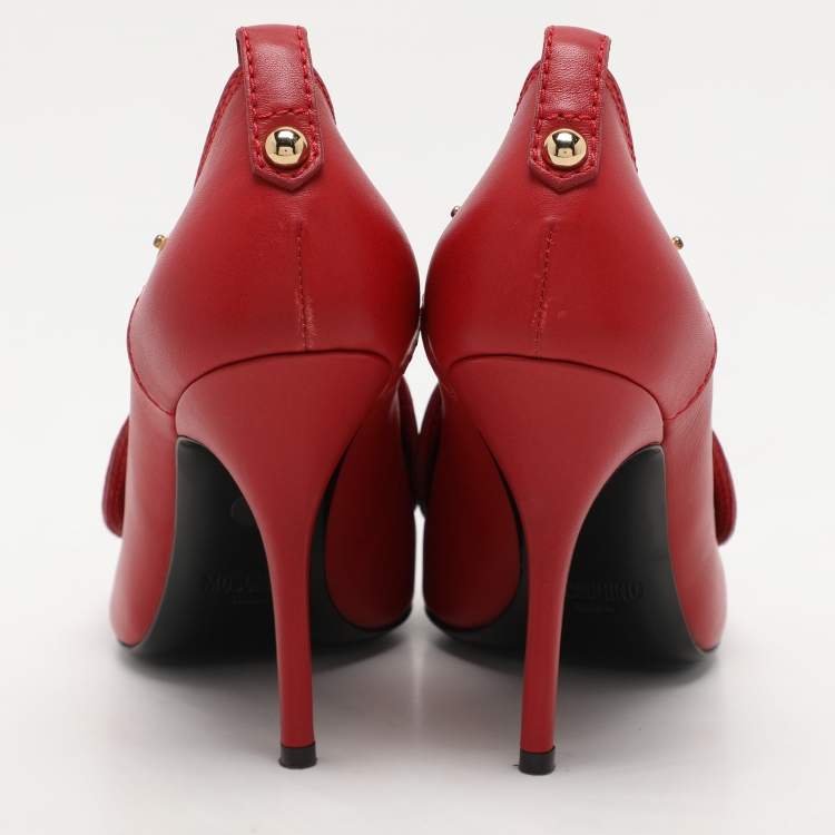 Pre Owned Moschino Red Leather Biker Pumps Size 39