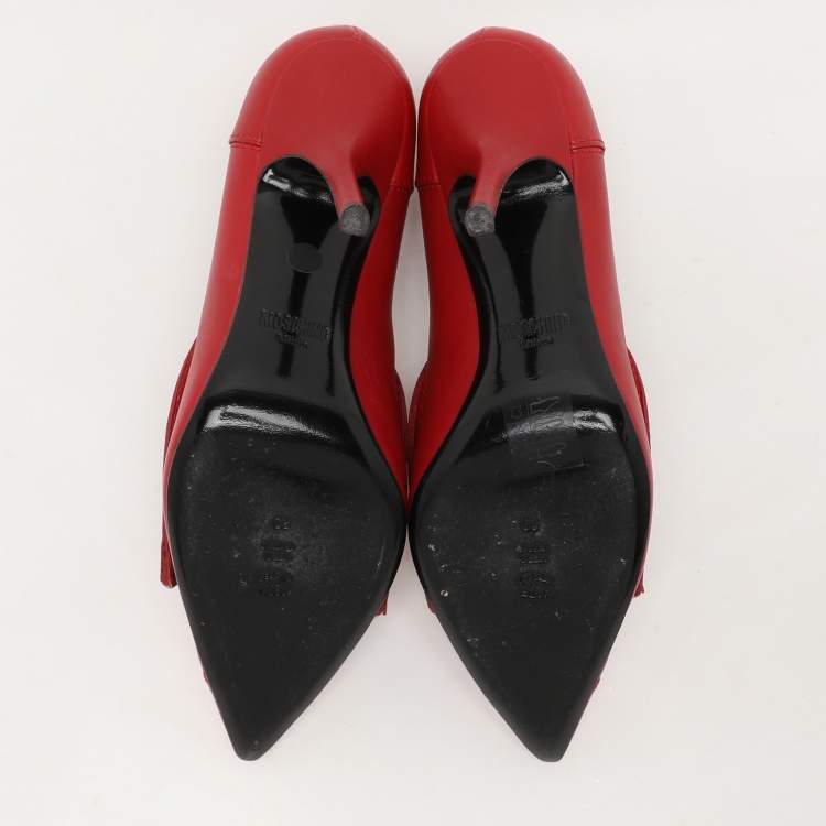 Pre Owned Moschino Red Leather Biker Pumps Size 39