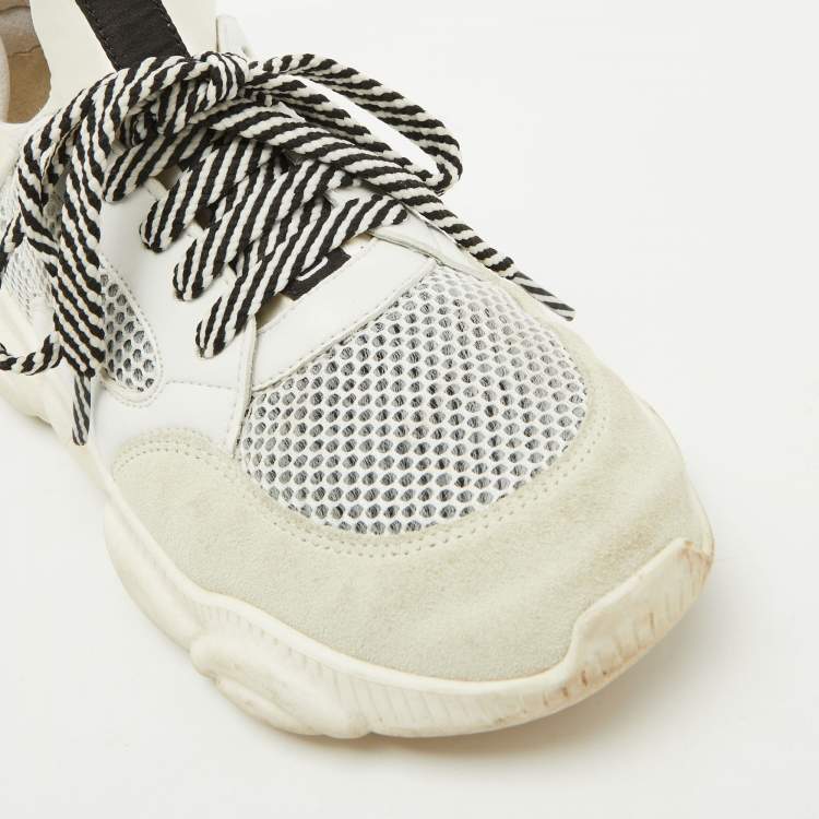 Pre Owned Moschino White Leather and Mesh Teddy Run Low Top Sneakers Size 37