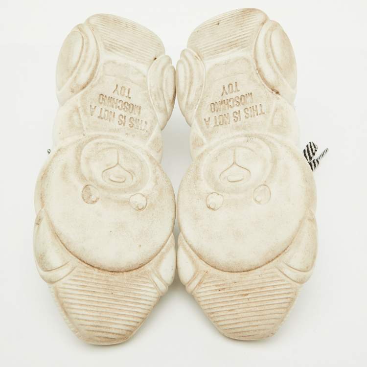 Pre Owned Moschino White Leather and Mesh Teddy Run Low Top Sneakers Size 37