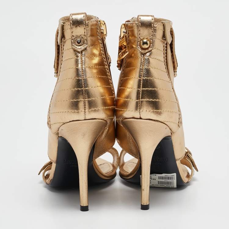 Pre Owned Moschino Gold Leather Stiletto High Heel Sandals Size 36