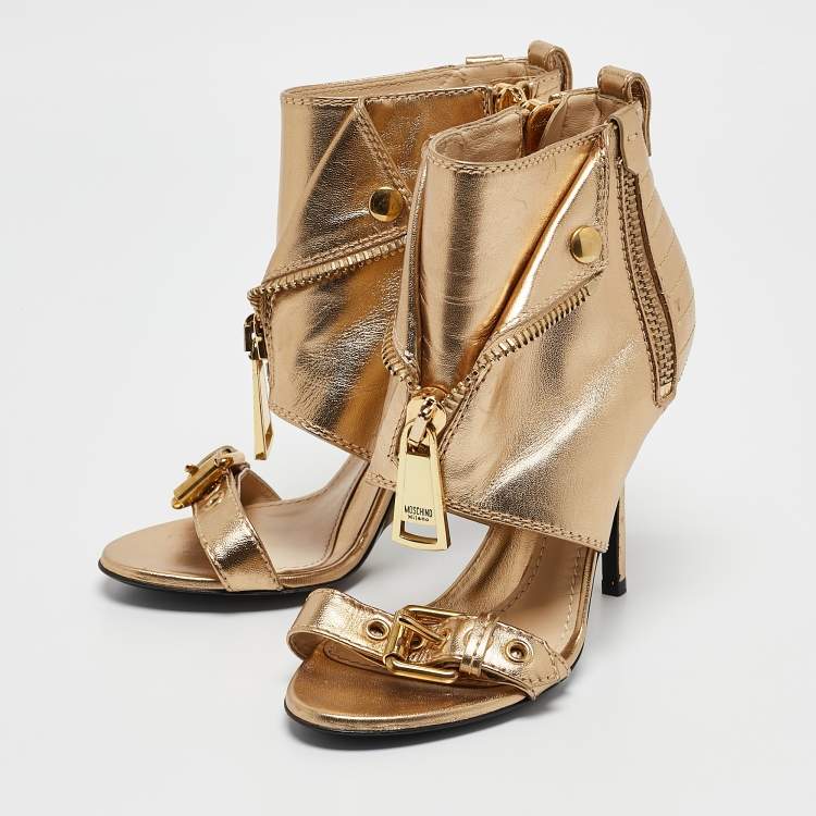 Pre Owned Moschino Gold Leather Stiletto High Heel Sandals Size 36