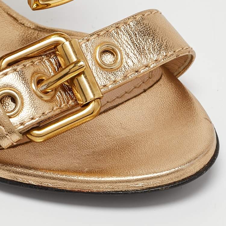 Pre Owned Moschino Gold Leather Stiletto High Heel Sandals Size 36