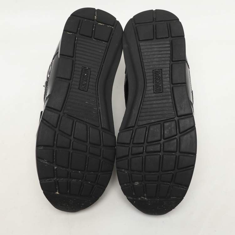 Pre Owned Moschino Black/White Printed Neoprene and Patent Leather Velcro Low Top Sneakers Size 36