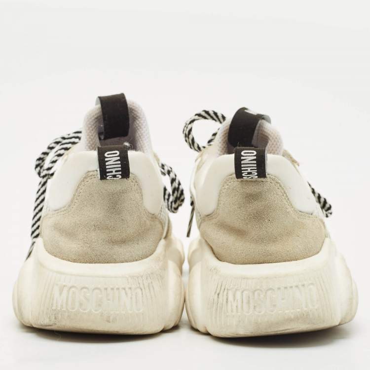 Pre Owned Moschino Multicolor Suede and Mesh Fluo Teddy Sneakers Size 36