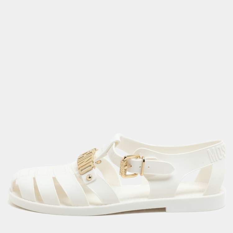 Pre Owned Moschino White Jelly Logo Flats Size 38