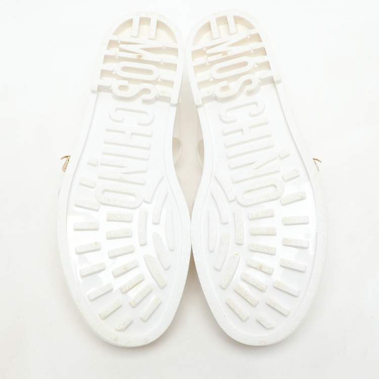 Pre Owned Moschino White Jelly Logo Flats Size 38