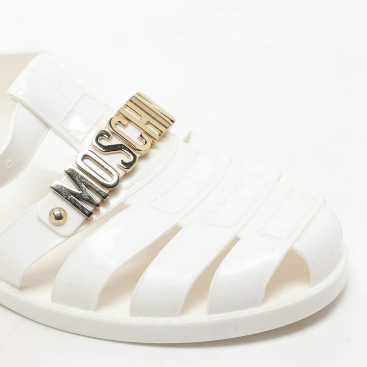 Pre Owned Moschino White Jelly Logo Flats Size 38