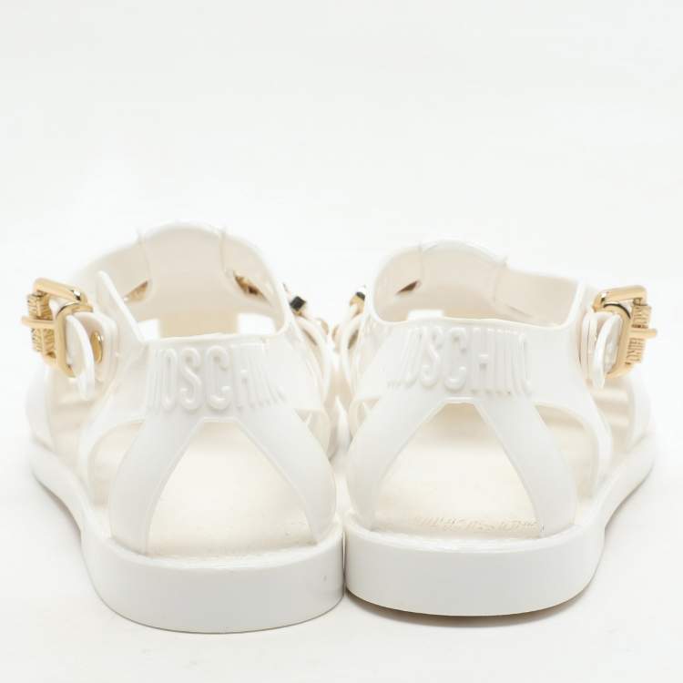 Pre Owned Moschino White Jelly Logo Flats Size 38