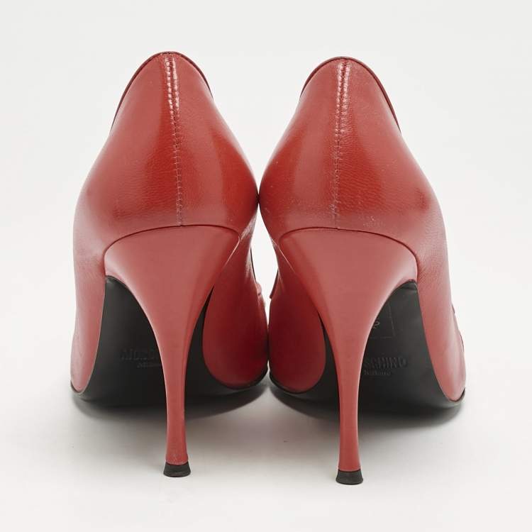 Pre Owned Moschino Red Leather Pointed Toe Pumps Size 37