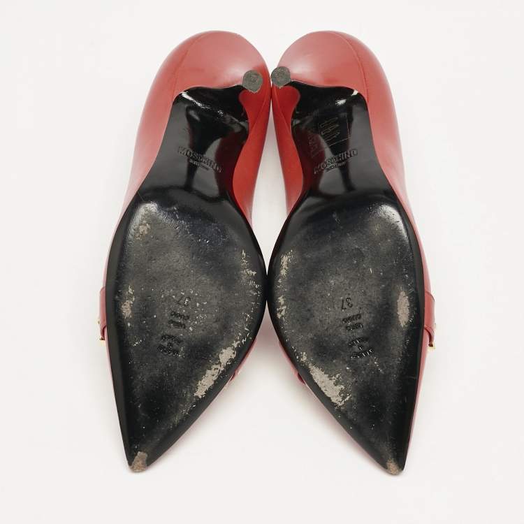Pre Owned Moschino Red Leather Pointed Toe Pumps Size 37