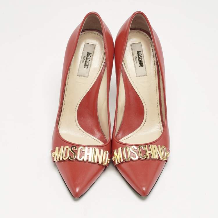 Pre Owned Moschino Red Leather Pointed Toe Pumps Size 37