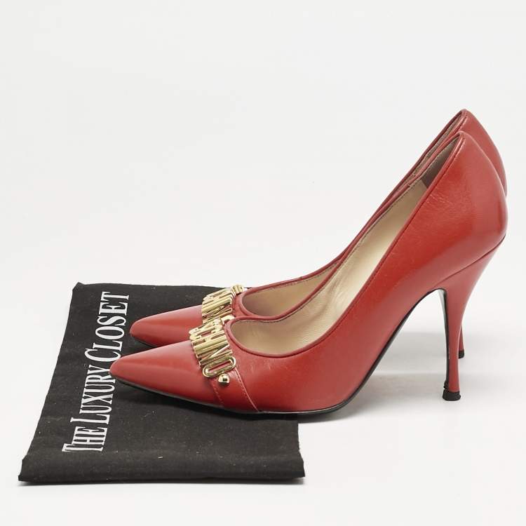 Pre Owned Moschino Red Leather Pointed Toe Pumps Size 37