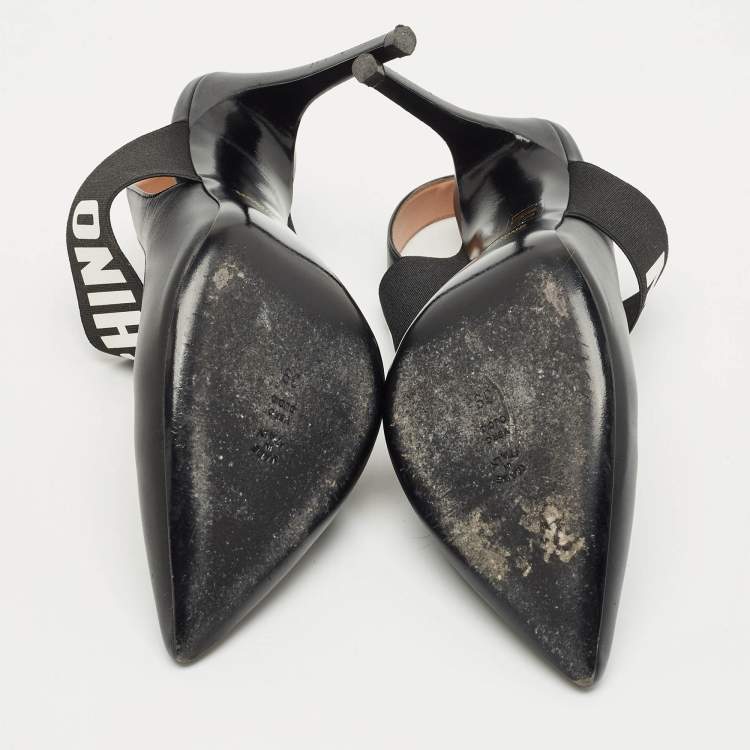 Pre Owned Moschino Black Leather Logo Pointed Toe Pumps Size 39