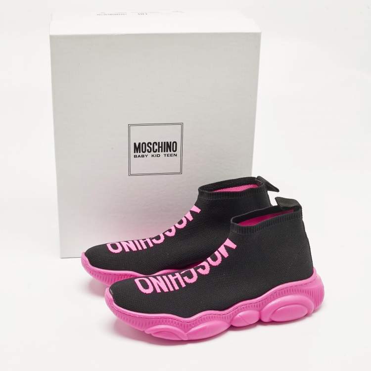 Pre Owned Moschino Black Jacquard Logo High Top Sneakers Size 36