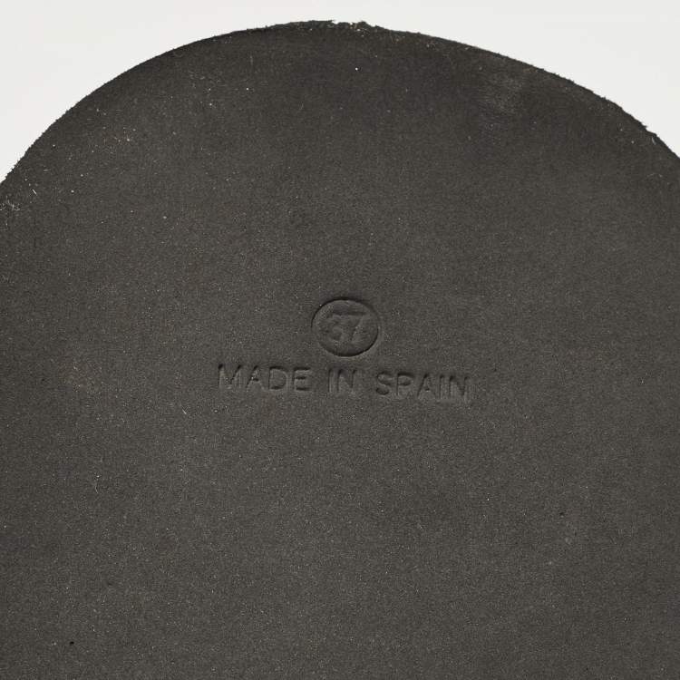 Pre Owned Moschino Brown/Black Canvas Logo Ankle Strap Flat Sandals Size 37