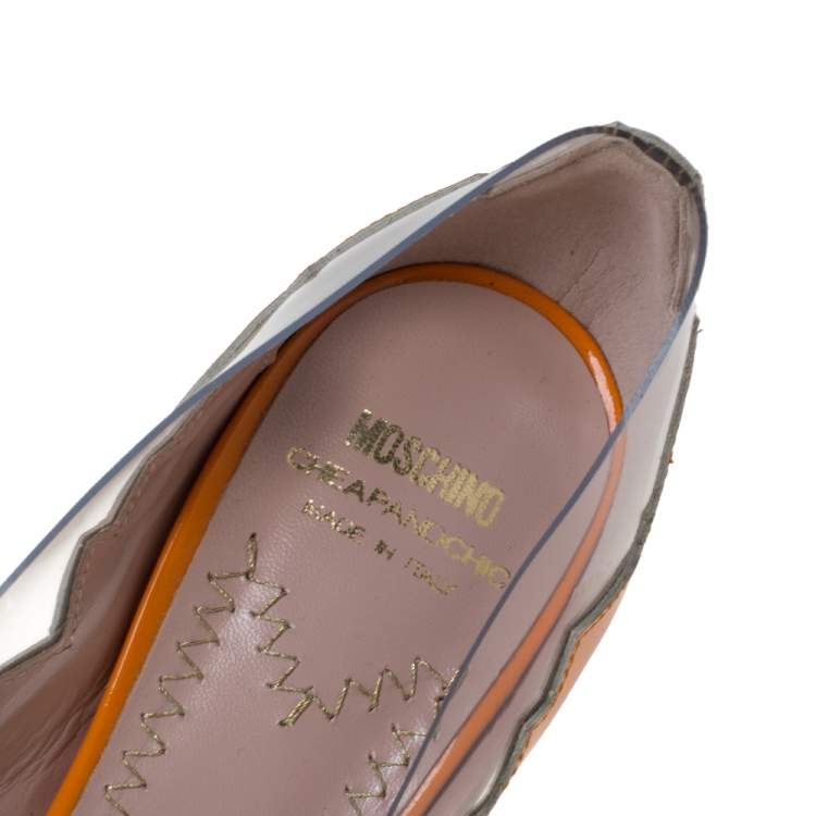 Pre Owned Moschino Cheap and Chic Orange Patent Leather Laser Cut Pumps Size 38