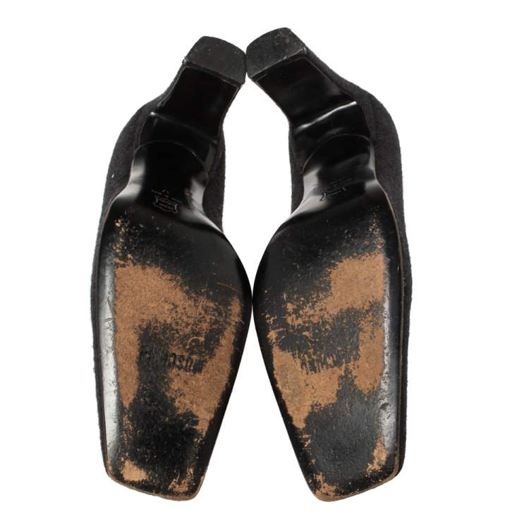 Pre Owned Moschino Black Wool Spider-Accented Square-Toe Pumps 37