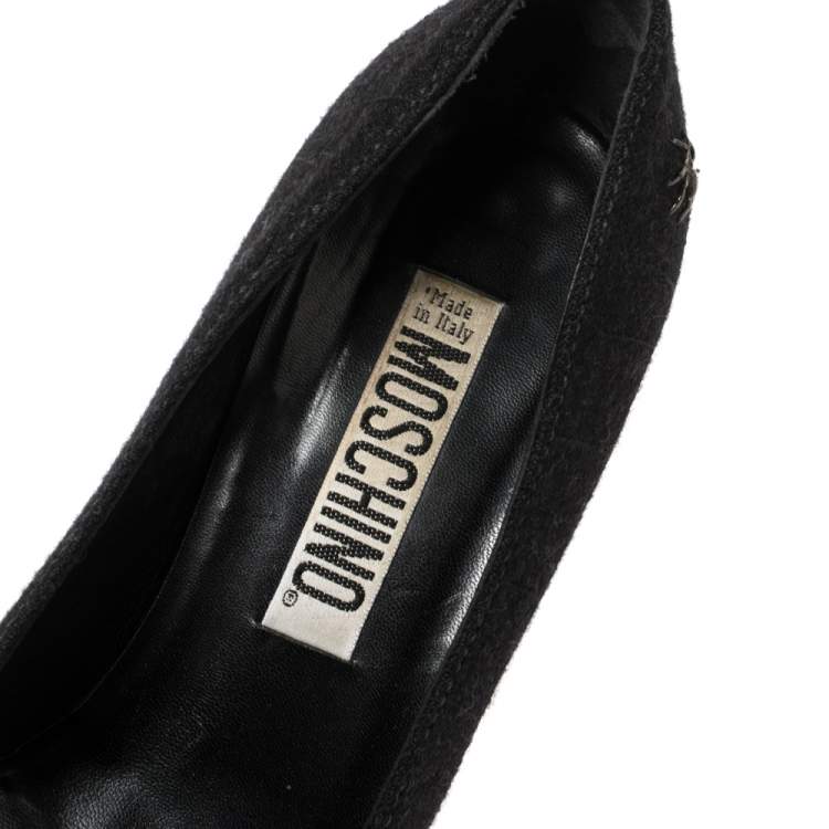 Pre Owned Moschino Black Wool Spider-Accented Square-Toe Pumps 37