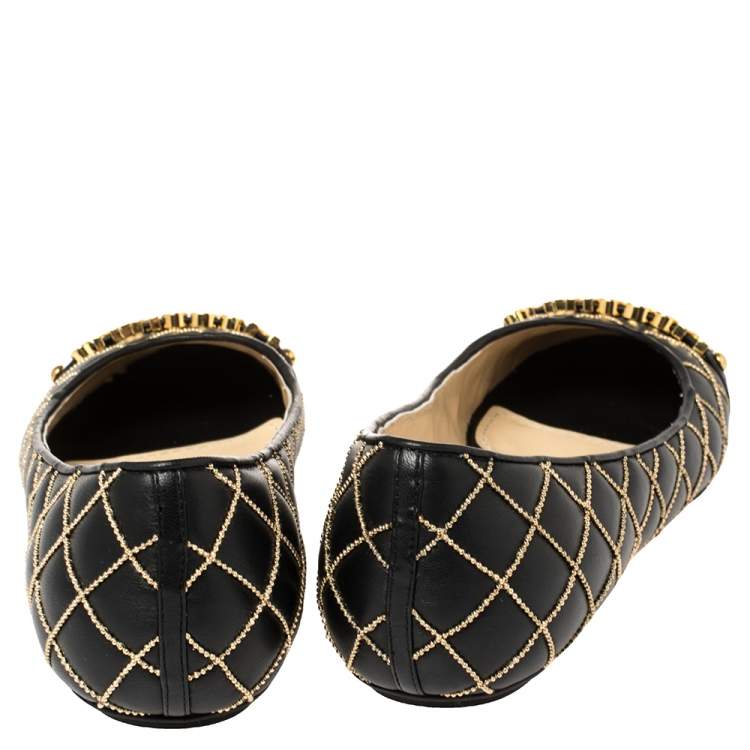 Pre Owned Moschino Black Leather Logo Embellished Ballerina Flats Size 40