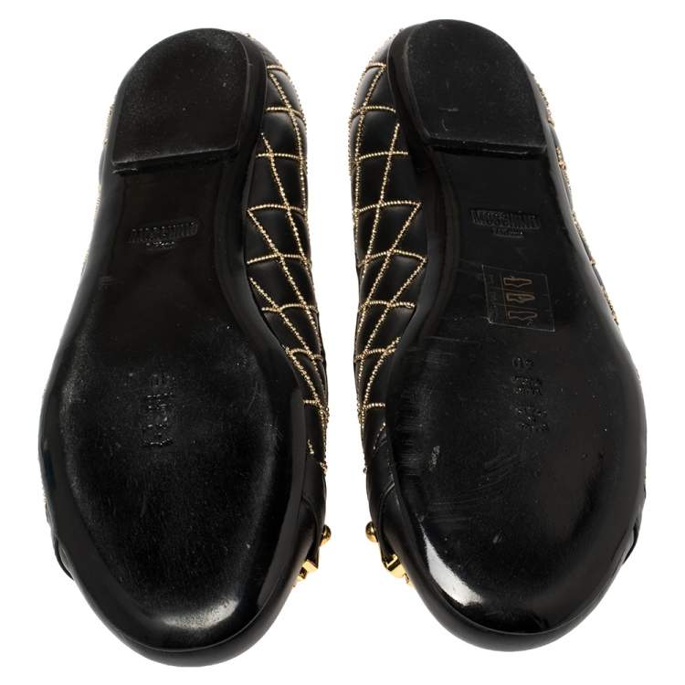 Pre Owned Moschino Black Leather Logo Embellished Ballerina Flats Size 40