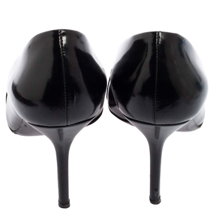 Pre Owned Moschino Black Leather Logo Crystal Embellished Pointed Toe Pumps Size 40