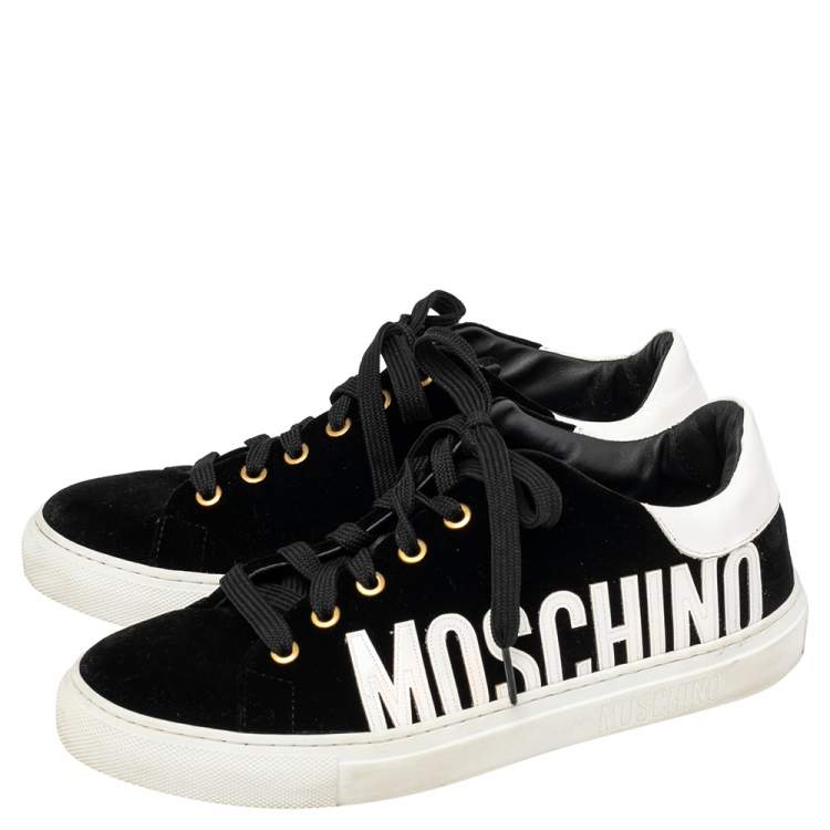 Pre Owned  Moschino Black Velvet And Patent Lace Up Sneakers Size 38