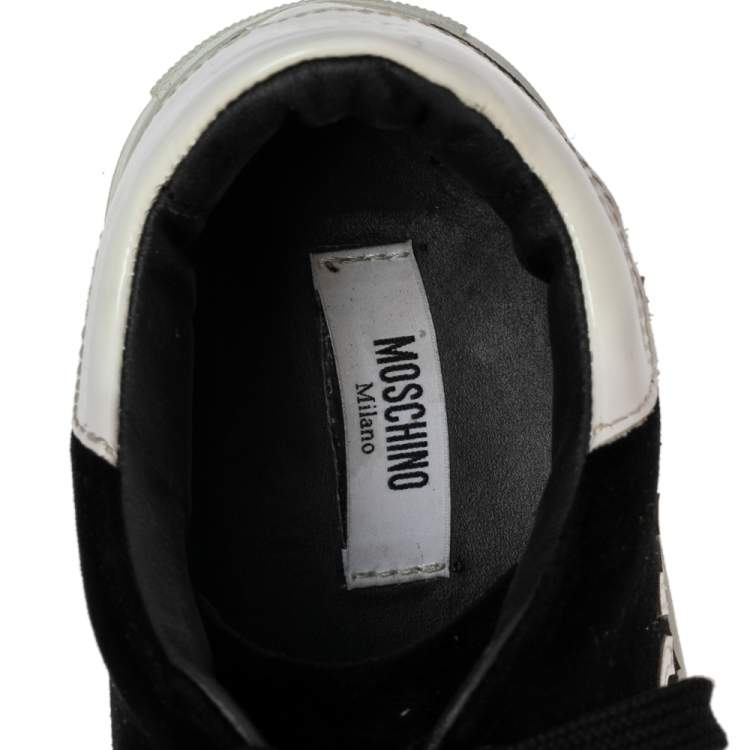 Pre Owned  Moschino Black Velvet And Patent Lace Up Sneakers Size 38