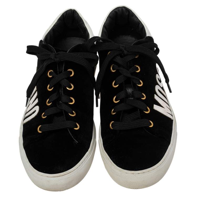 Pre Owned  Moschino Black Velvet And Patent Lace Up Sneakers Size 38