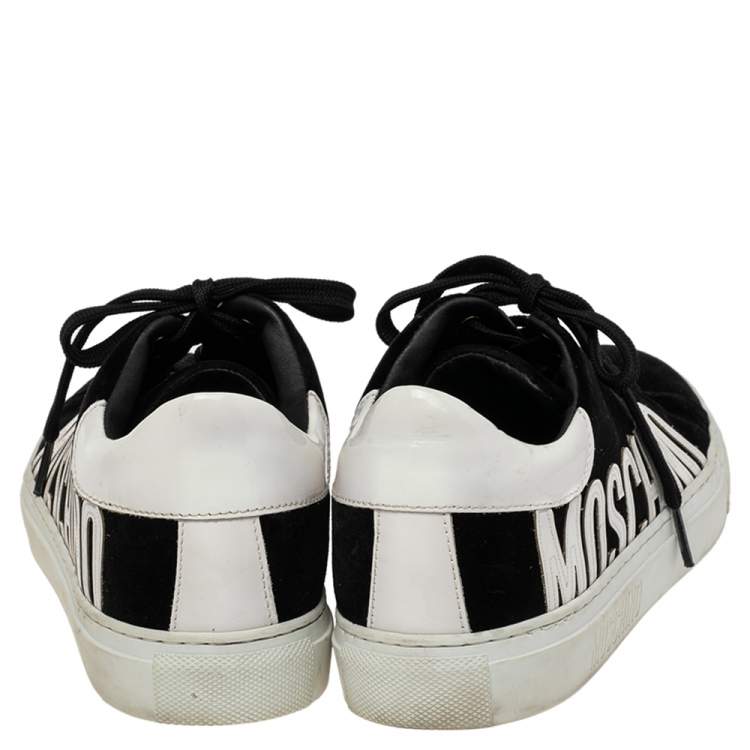 Pre Owned  Moschino Black Velvet And Patent Lace Up Sneakers Size 38