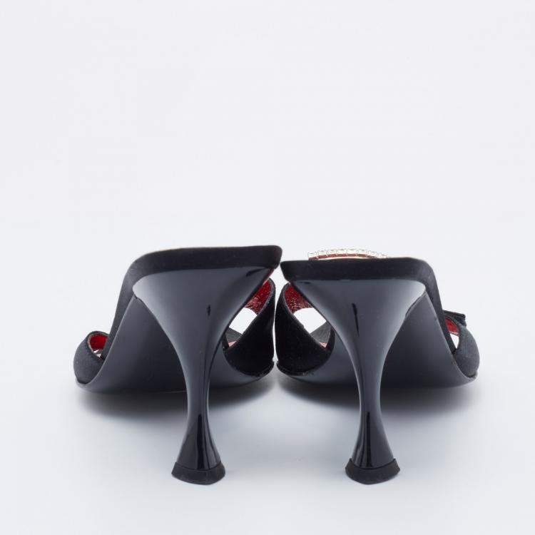 Pre Owned Moschino Black Satin Crystal Embellished Slide Sandals Size 36
