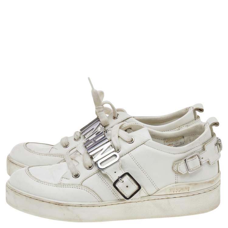 Pre Owned Moschino White Leather Low Top Sneakers Size 37