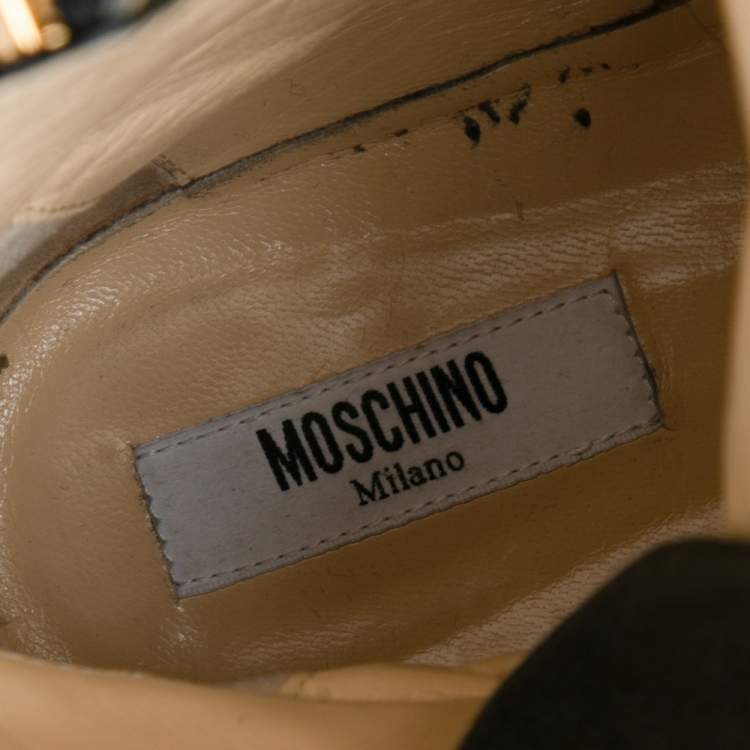 Pre Owned Moschino Black Leather Logo Chelsea  Boots Size 39